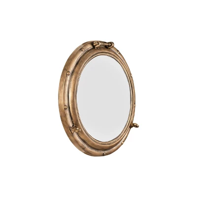 22" Round Distressed Metal Porthole Mirror Gold - Storied Home 8 22" Round Distressed Metal Porthole Mirror Gold - Storied Home - Image 6