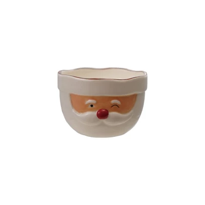 Storied Home Stoneware Santa Head Shaped Mixing Bowl With Red Rim, Red And White 5 Storied Home Stoneware Santa Head Shaped Mixing Bowl With Red Rim, Red And White - Image 3