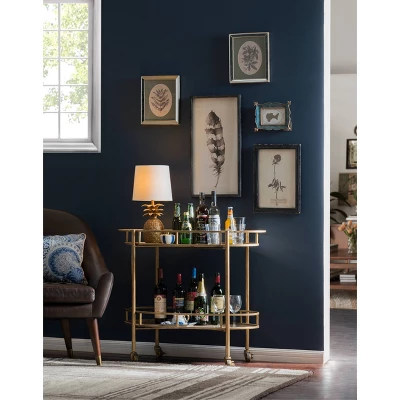 Oval 2-Tier Bar Cart On Casters - Gold (34-1/2"Lx30"H) 3 Oval 2-Tier Bar Cart On Casters - Gold (34-1/2"Lx30"H) - Image 2