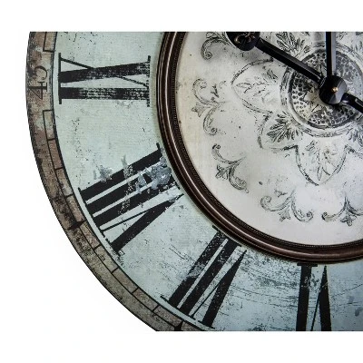 Storied Home Decorative Round Wood Wall Clock With Distressed Finish, Mint Green 6 Storied Home Decorative Round Wood Wall Clock With Distressed Finish, Mint Green - Image 4