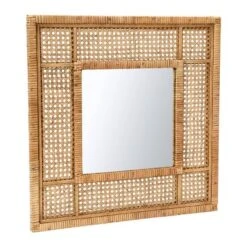 23.5" Square Modern Wood Rattan Wall Mirror Brown - Storied Home -Interio Store GUEST 08db4cd5 9866 4b2c ad59 e19bbbc01060
