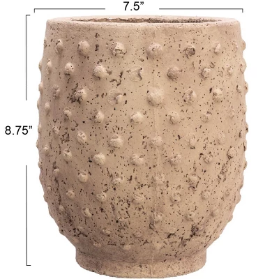 Storied Home Round Sandstone Hobnail Planter With Distressed Finish, Greige 4 Storied Home Round Sandstone Hobnail Planter With Distressed Finish, Greige - Image 2