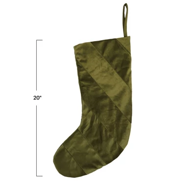 Storied Home Fabric Velvet Striped Stocking, Green 2 Storied Home Fabric Velvet Striped Stocking, Green