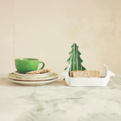 Storied Home Stoneware Cracker Dish With Deer Heads, White