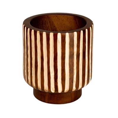 Storied Home Hand-Carved Wood Planter With Stripes 4 Storied Home Hand-Carved Wood Planter With Stripes - Image 2