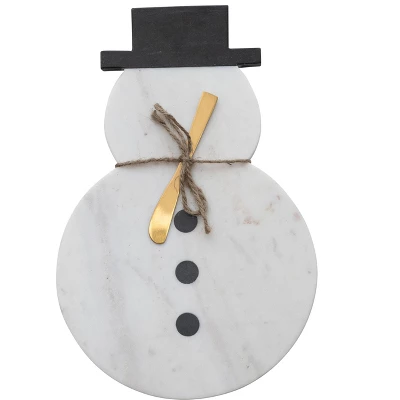Storied Home Marble Snowman Shaped Cheese And Cutting Board With Stainless Steel Canape Knife, White, Black And Gold Finish 4 Storied Home Marble Snowman Shaped Cheese And Cutting Board With Stainless Steel Canape Knife, White, Black And Gold Finish - Image 2
