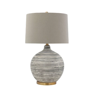 Textured Striped Ceramic Table Lamp With Linen Shade (Includes LED Light Bulb) Black/White/Gray - Storied Home 3 Textured Striped Ceramic Table Lamp With Linen Shade (Includes LED Light Bulb) Black/White/Gray - Storied Home