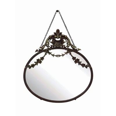 10.5" X 13.5" Antique Inspired Hanging Oval Mirror With Pewter Frame Rust Black- 3R Studios 4 10.5" X 13.5" Antique Inspired Hanging Oval Mirror With Pewter Frame Rust Black- 3R Studios - Image 2