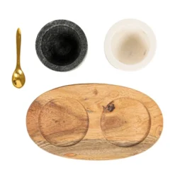 Storied Home Round Marble Bowls On Mango Wood Tray With Brass Salt Spoon, White And Black, Set Of 2 19 Storied Home Round Marble Bowls On Mango Wood Tray With Brass Salt Spoon, White And Black, Set Of 2 -Interio Store GUEST 116a4da9 30f6 414b 8adb 005f0a68aaa8
