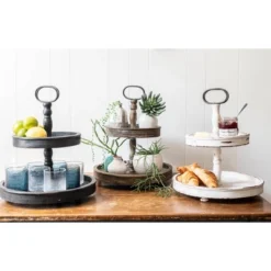 2 Tier 15" X 18.5" Distressed Wood Tray With Metal Handle Black - Storied Home -Interio Store GUEST 1178bfc6 bb1f 4777 9ea1 75b0d7e4e402
