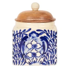 Storied Home Hand-Painted Stoneware Canister With Design, Acacia Wood Lid And Spoon, Cream, Blue And Natural 15 Storied Home Hand-Painted Stoneware Canister With Design, Acacia Wood Lid And Spoon, Cream, Blue And Natural -Interio Store GUEST 12528475 f5b1 46d5 8de0 d40e11f87e89