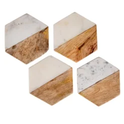 Storied Home Marble & Mango Wood Hexagon Coasters (Set Of 4 Pieces) -Interio Store GUEST 1259a684 14a4 448c 87b5 332b4a439318