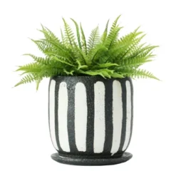 Storied Home Hand-Painted Terra-cotta Planter With Saucer, Black & White (Holds 6" Pot) 16 Storied Home Hand-Painted Terra-cotta Planter With Saucer, Black & White (Holds 6" Pot) -Interio Store GUEST 12f8284a 6346 4764 8358 645d01931d5a