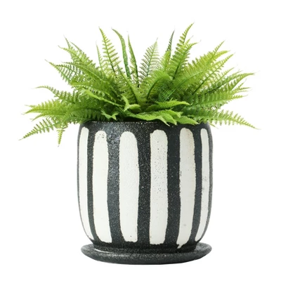 Storied Home Hand-Painted Terra-cotta Planter With Saucer, Black & White (Holds 6" Pot) 9 Storied Home Hand-Painted Terra-cotta Planter With Saucer, Black & White (Holds 6" Pot) - Image 7