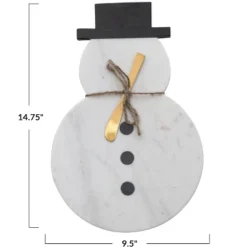 Storied Home Marble Snowman Shaped Cheese And Cutting Board With Stainless Steel Canape Knife, White, Black And Gold Finish
