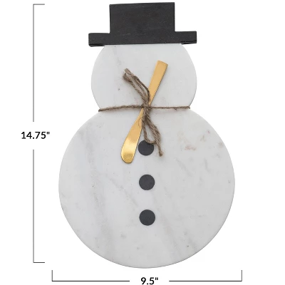 Storied Home Marble Snowman Shaped Cheese And Cutting Board With Stainless Steel Canape Knife, White, Black And Gold Finish 3 Storied Home Marble Snowman Shaped Cheese And Cutting Board With Stainless Steel Canape Knife, White, Black And Gold Finish