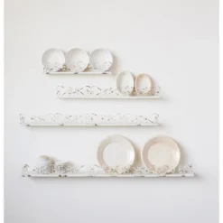 Storied Home Farmhouse Decorative Iron Ledges, Distressed Cream, Set Of 4 Sizes