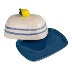 Storied Home Hand-Painted Stoneware Butter Dish With Lemon Shaped Handle And Stripes, Multicolor 12 Storied Home Hand-Painted Stoneware Butter Dish With Lemon Shaped Handle And Stripes, Multicolor -Interio Store GUEST 18cc3581 2828 4a5f bc51 100d80c434c8