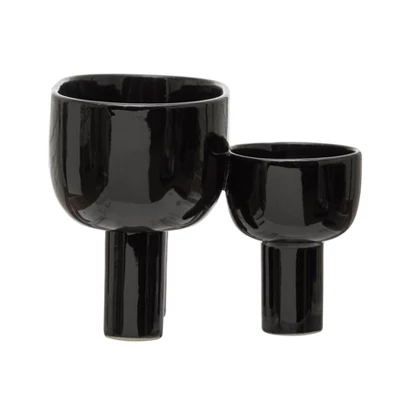 Storied Home Stoneware Planter With 2 Sections, Black 4 Storied Home Stoneware Planter With 2 Sections, Black - Image 2