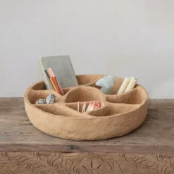 Storied Home Round Paper Mache Wall Shelf With Multiple Sections, Mustard -Interio Store GUEST 1c69e9d8 df91 4c11 9511 7d1237f6c9a9