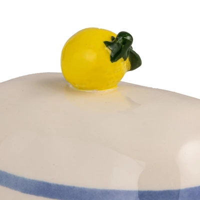 Storied Home Hand-Painted Stoneware Butter Dish With Lemon Shaped Handle And Stripes, Multicolor 4 Storied Home Hand-Painted Stoneware Butter Dish With Lemon Shaped Handle And Stripes, Multicolor - Image 2