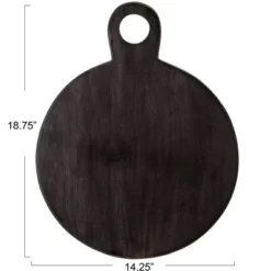 Storied Home Round Acacia Wood Cheese And Cutting Board With Circle Handle, Black