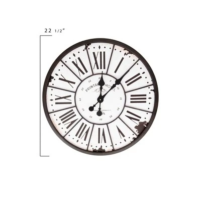 24" Round Metal & Wood Wall Clock White - Storied Home 5 24" Round Metal & Wood Wall Clock White - Storied Home - Image 3