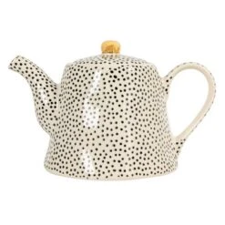 Storied Home White Stoneware Teapot With Black Speckles & Gold Electroplating -Interio Store GUEST 221ca28e e4d2 449b b22e 7b36c55e6547