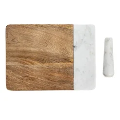 Storied Home Mango Wood And Marble Cheese And Cutting Board With Inlaid Marble Pestle, Natural And White -Interio Store GUEST 224a67dc 9d63 4c56 99cf 5f4ae6a08add