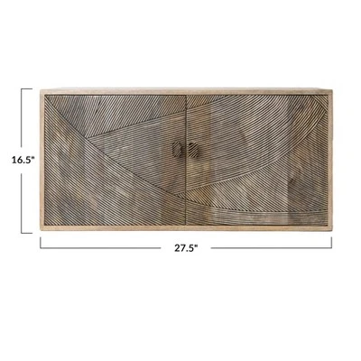 Storied Home Wood Cabinet With 2 Doors And Combed Design, Natural 3 Storied Home Wood Cabinet With 2 Doors And Combed Design, Natural