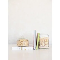 Storied Home Rattan Wrapped Glass Jar With Lid
