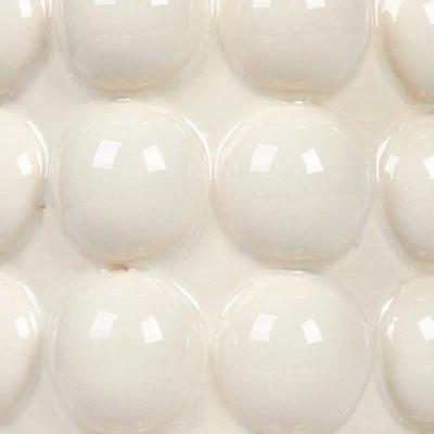 Storied Home Round Stoneware Canister With Raised Dots And Acacia Wood Lid, White And Natural 6 Storied Home Round Stoneware Canister With Raised Dots And Acacia Wood Lid, White And Natural - Image 4