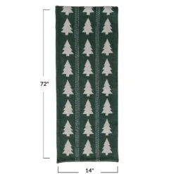 Storied Home Slub Table Runner With Tree Pattern, Embroidery And Stitching, Green And Natural