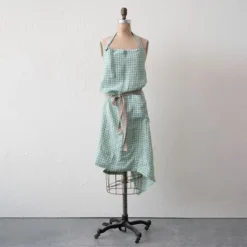 Storied Home Gingham Woven Linen & Cotton Apron, Aqua -Interio Store GUEST 27f8ee78 6433 403f 9df7 bef8a83f4751