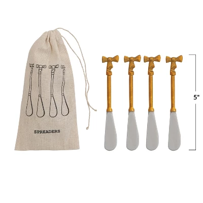 Storied Home 4-Piece Canape Knives With Gold Finish Bow Handles, Stainless Steel And Brass 3 Storied Home 4-Piece Canape Knives With Gold Finish Bow Handles, Stainless Steel And Brass