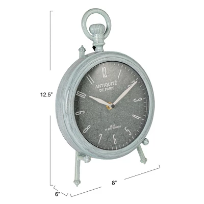 Storied Home Antique Reproduction Pewter Mantel Clock In Soft Blue Finish 3 Storied Home Antique Reproduction Pewter Mantel Clock In Soft Blue Finish