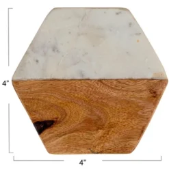 Storied Home Marble & Mango Wood Hexagon Coasters (Set Of 4 Pieces)