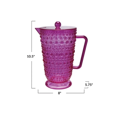 Storied Home 2-Quart Acrylic Footed Pitcher With Lid And Raised Dots, Fuchsia Color 3 Storied Home 2-Quart Acrylic Footed Pitcher With Lid And Raised Dots, Fuchsia Color