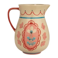 Storied Home Floral Stoneware Pitcher With Handle, Multicolor -Interio Store GUEST 2c2e5807 be85 4a84 ac97 4b397c9f70ab