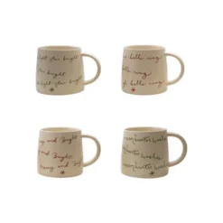 Storied Home 4-Piece Stoneware Mug With Holiday Saying, Cream