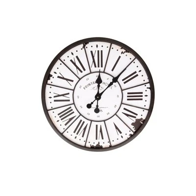 24" Round Metal & Wood Wall Clock White - Storied Home 3 24" Round Metal & Wood Wall Clock White - Storied Home