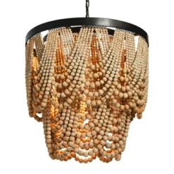 Metal Chandelier With Draped Wood Beads Light Beige - Storied Home -Interio Store GUEST 2ece3177 bfce 4481 a9ee 97bdca07ef2a