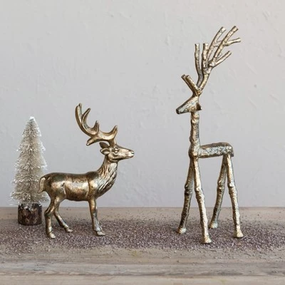 Storied Home Cast Aluminum Twig Deer Decor, Antique Gold Finish 4 Storied Home Cast Aluminum Twig Deer Decor, Antique Gold Finish - Image 2