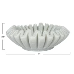 Storied Home Round Marble Pleated Dish, White