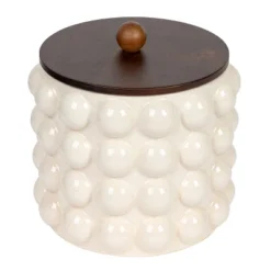 Storied Home Round Stoneware Canister With Raised Dots And Acacia Wood Lid, White And Natural 19 Storied Home Round Stoneware Canister With Raised Dots And Acacia Wood Lid, White And Natural -Interio Store GUEST 324db56b 2156 483a 9c5c f3c8fe43f961