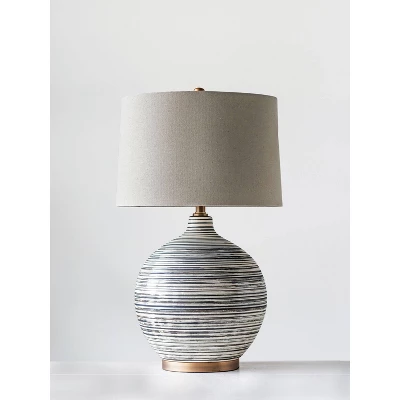 Textured Striped Ceramic Table Lamp With Linen Shade (Includes LED Light Bulb) Black/White/Gray - Storied Home 4 Textured Striped Ceramic Table Lamp With Linen Shade (Includes LED Light Bulb) Black/White/Gray - Storied Home - Image 2