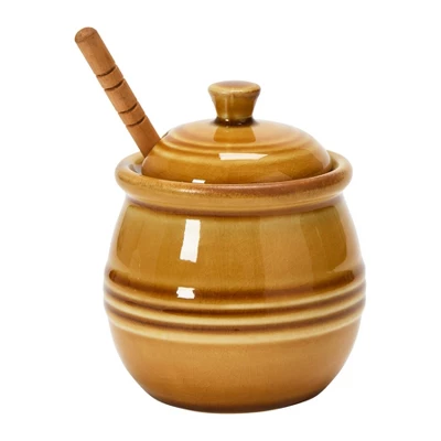 Storied Home Farmhouse Embossed Stoneware Honey Pot With Wood Honey Dipper 4 Storied Home Farmhouse Embossed Stoneware Honey Pot With Wood Honey Dipper - Image 3