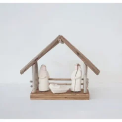 Storied Home Recycled Handmade Driftwood And Paper Mache Nativity With Wood Base, Multicolor