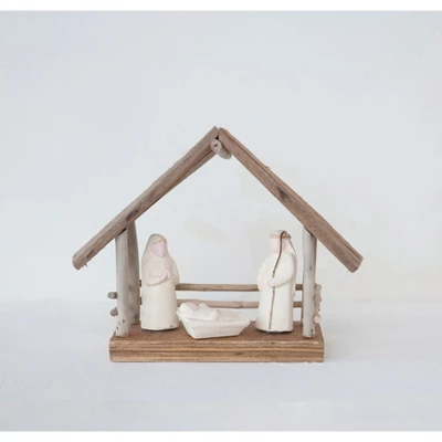 Storied Home Recycled Handmade Driftwood And Paper Mache Nativity With Wood Base, Multicolor 3 Storied Home Recycled Handmade Driftwood And Paper Mache Nativity With Wood Base, Multicolor