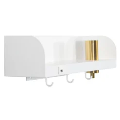 Storied Home 15.75 In.W Metal Wall Shelf With Light, USP, And 3 Hooks -Interio Store GUEST 3efaa277 8a29 4044 bb72 c3ac4ffdb95b